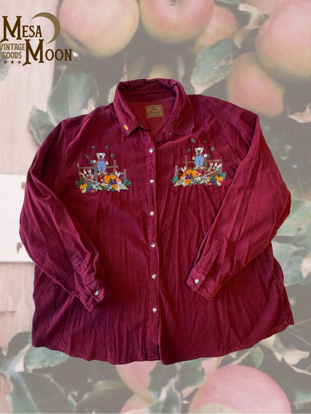 Vintage Embroidered Corduroy Autumn Bear Shirt